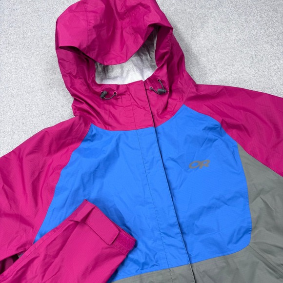 Outdoor Research Apollo Rain Jacket Womens Medium Pink Blue Outdoor Hiking *READ - Picture 1 of 16